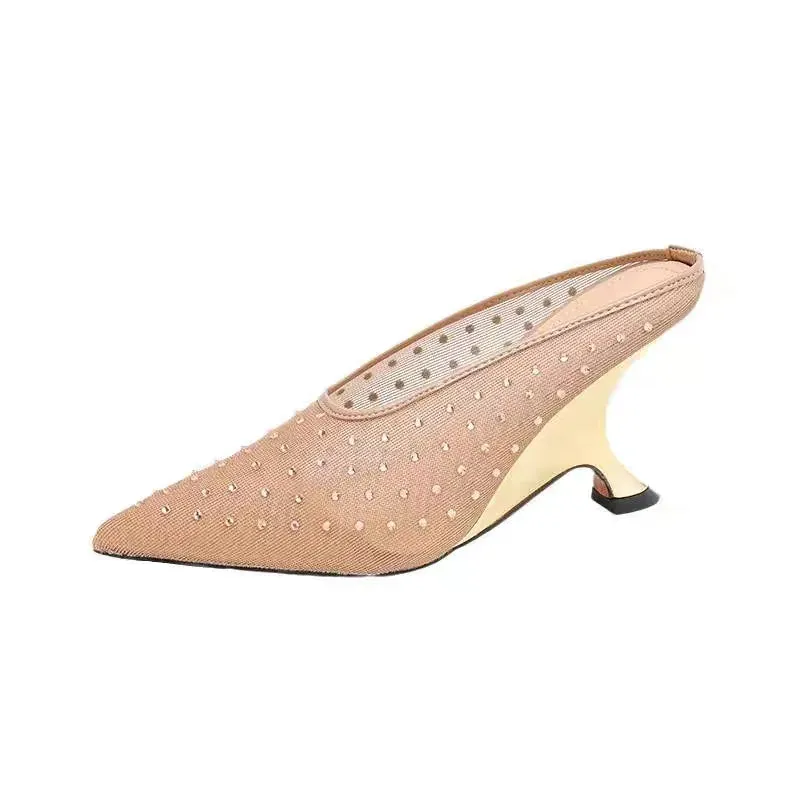 Women's Mesh Rhinestone Hollow Breathable High Wedge Heels