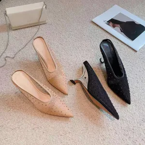 Women's Mesh Rhinestone Hollow Breathable High Wedge Heels