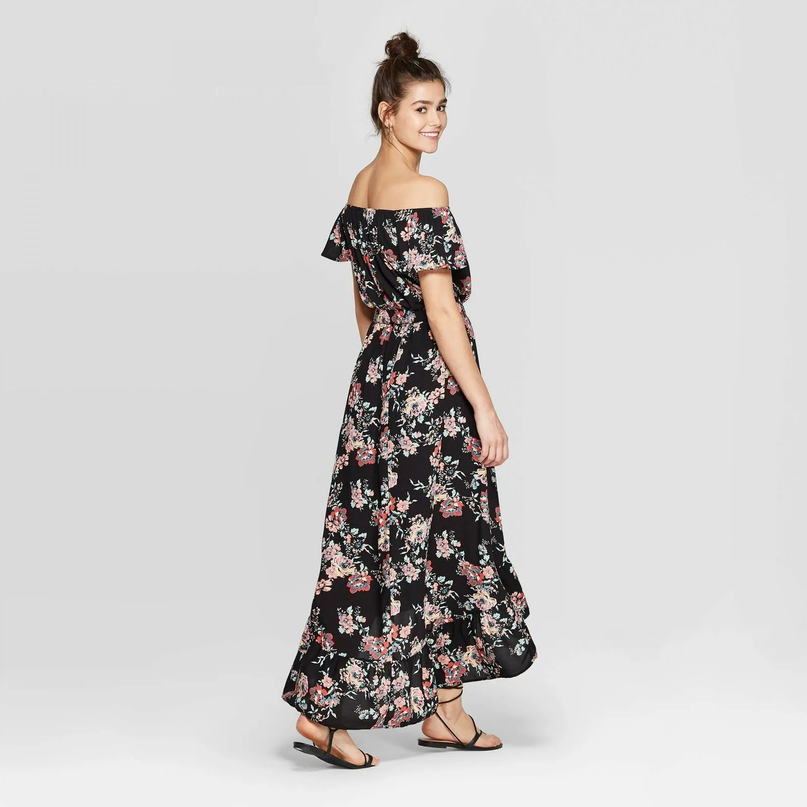 Xhilaration Women's Floral Off the Shoulder High Low Hem Maxi Dress
