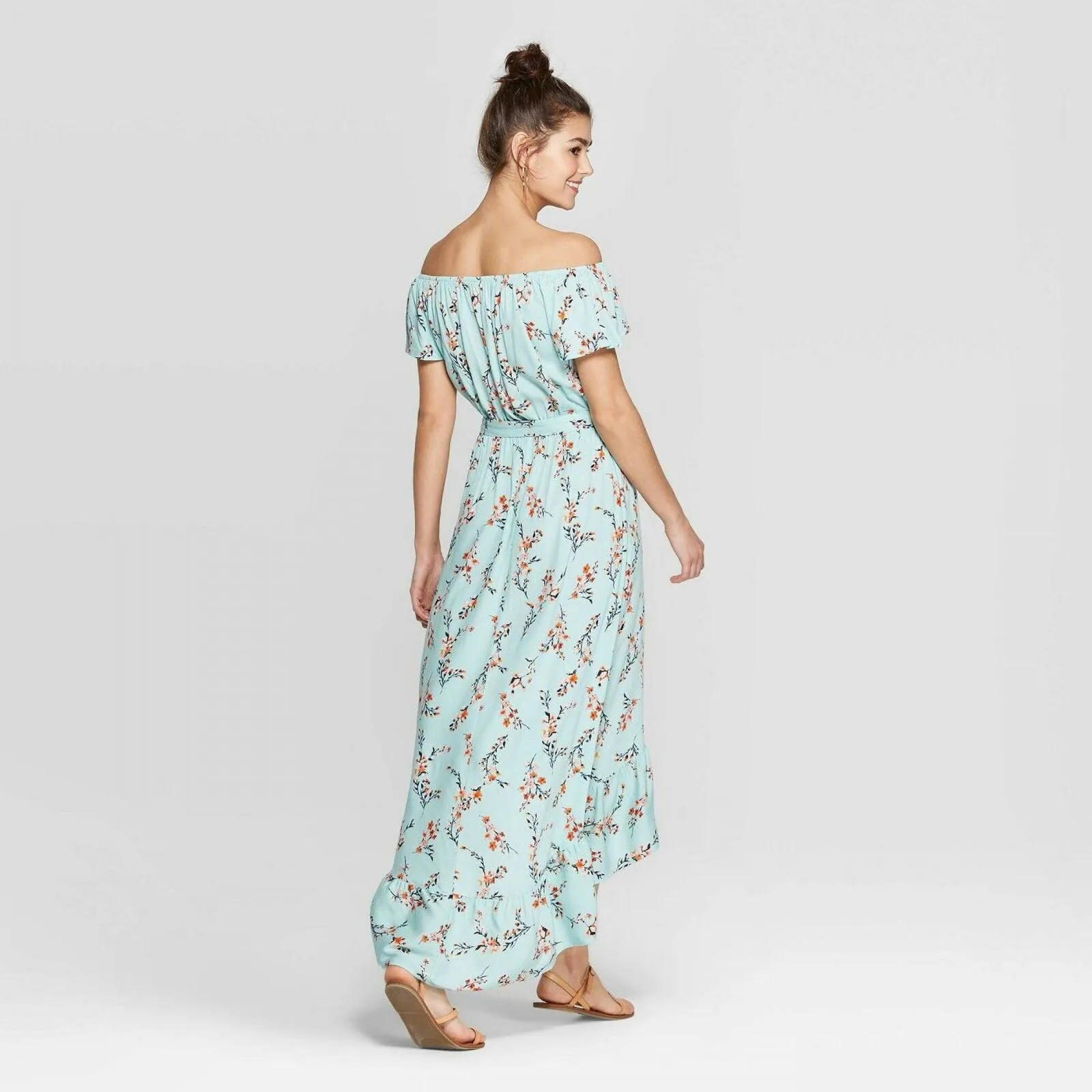 Xhilaration Women's Floral Off the Shoulder High Low Hem Maxi Dress