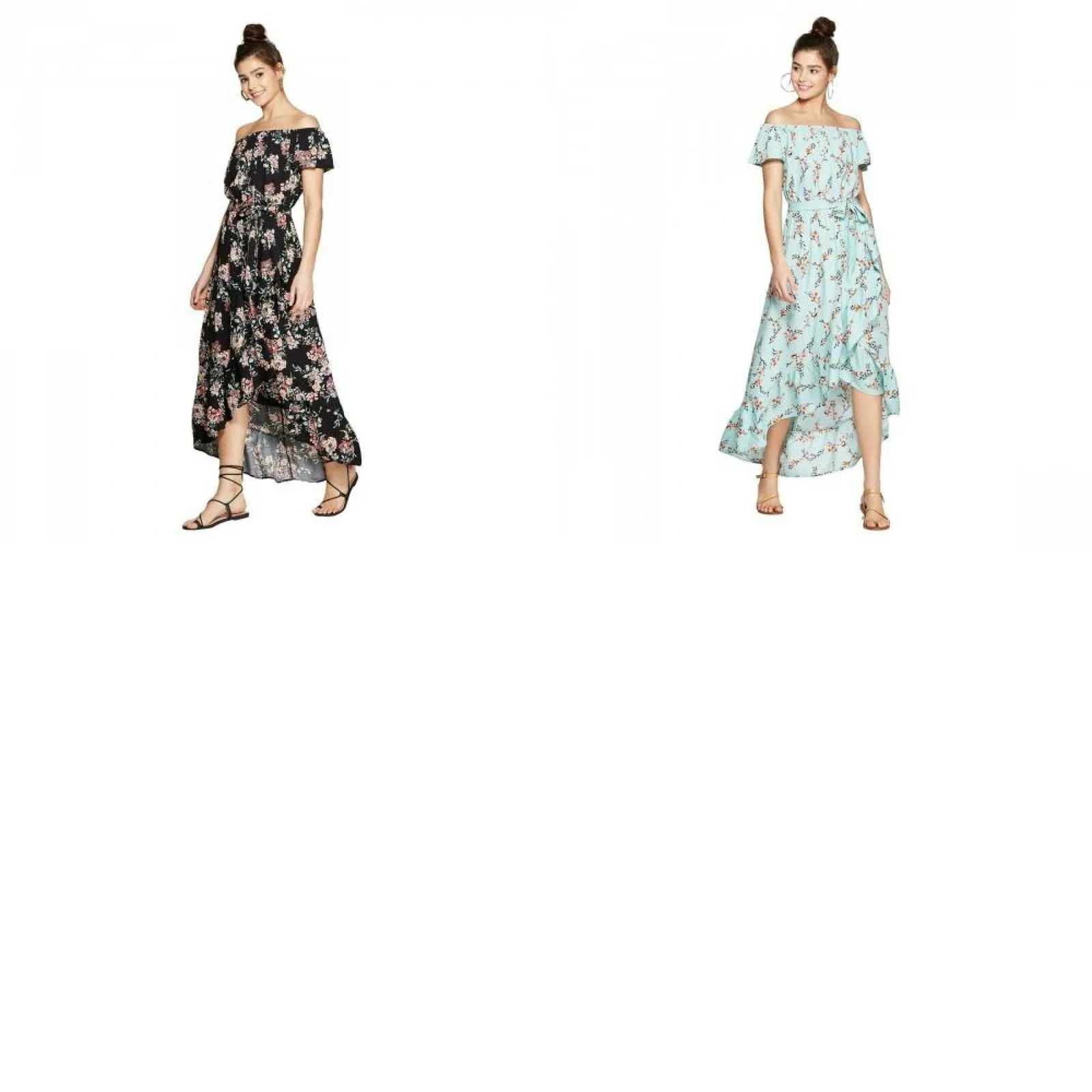 Xhilaration Women's Floral Off the Shoulder High Low Hem Maxi Dress