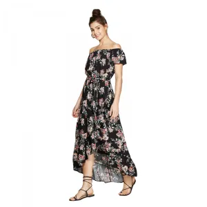 Xhilaration Women's Floral Off the Shoulder High Low Hem Maxi Dress