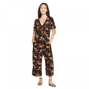 Xhilaration Women's Short Sleeve V-Neck Button Front Cropped Jumpsuit