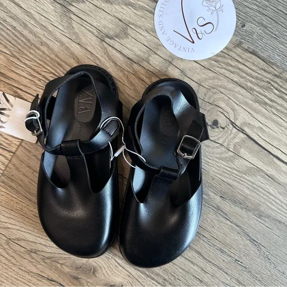 Zara Kids Mary Janes Buckled Clogs Black